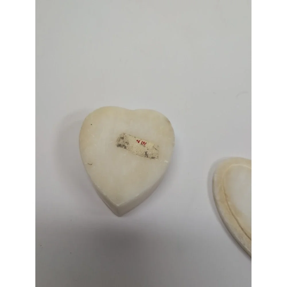 Vtg Soapstone Trinket Box Pearl Pink & Silver Flower Inlay Heart Shaped